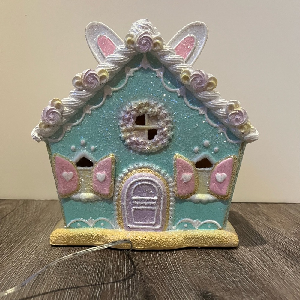 Whimsical Pastel Gingerbread House with Bunny Ears- NWT